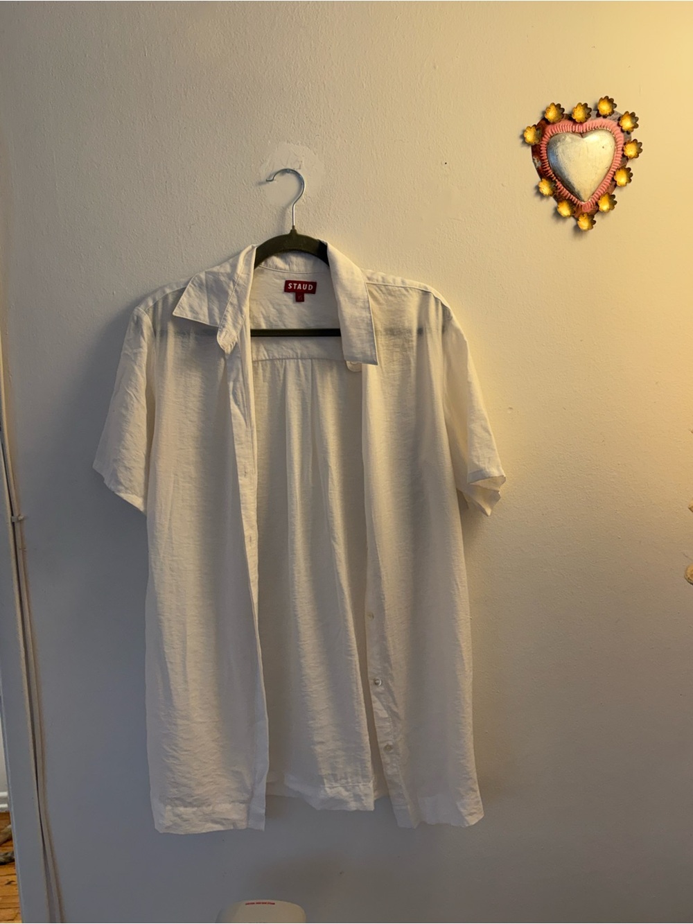STAUD White Short-Sleeve Relaxed Button-Down Shirt